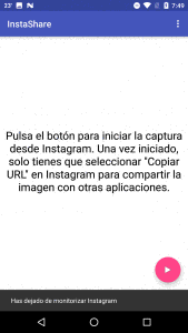 Compartir fotografías de Instagram en Android con InstaShare. Pantalla 1.