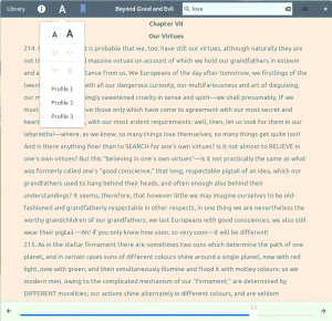 Un lector de ebook para PC. Tamaños.