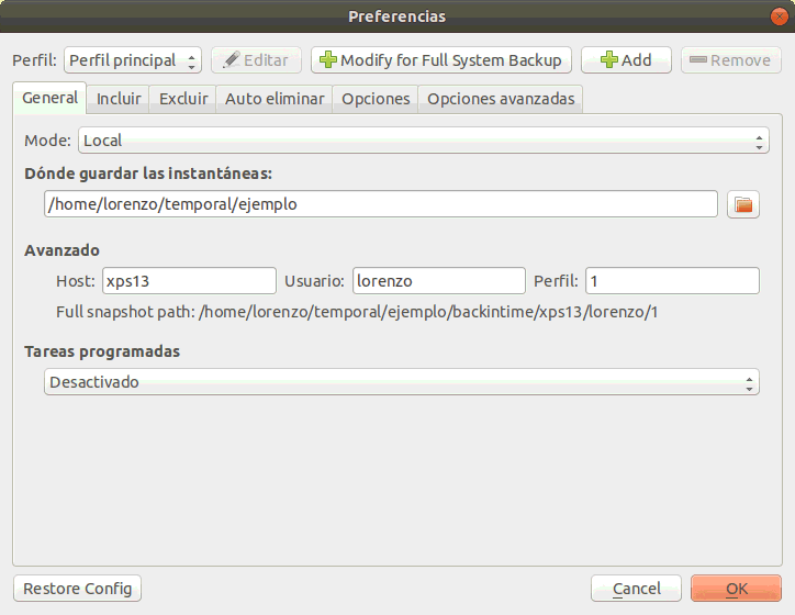 Respaldos con Back In Time en Ubuntu, Linux Mint, etc
