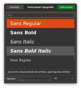 Selección de tipografías con cuadros de diálogo con JavaScript y Gtk